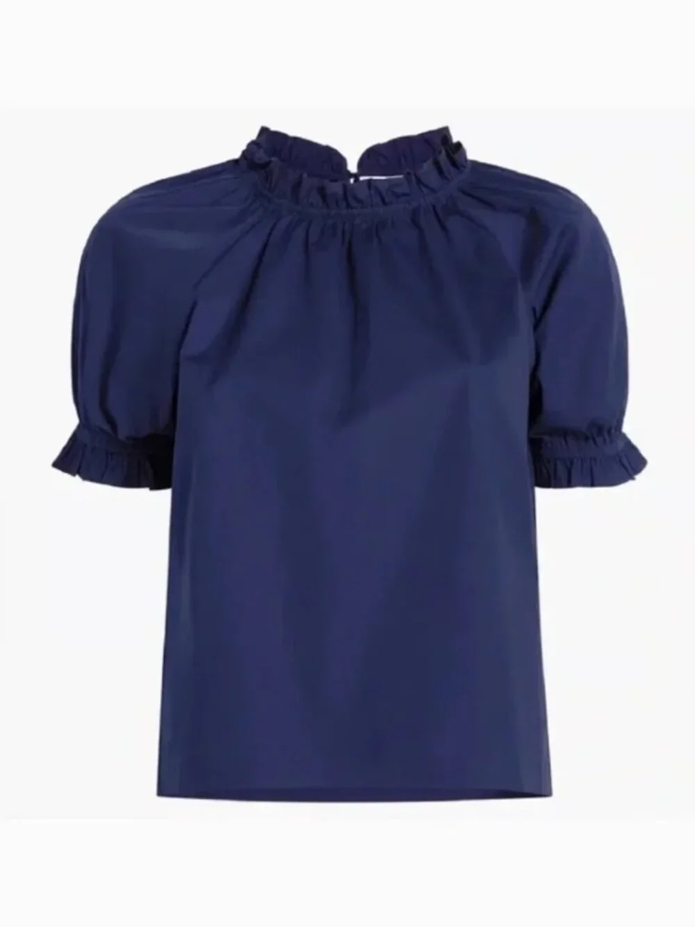 Hill House The Kit Short Sleeve Navy Blue Puff Sleeve Ruffled Blouse Sz Large